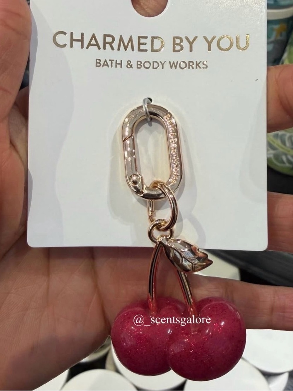 Bath & Body Works Rose Gold Keychain with Glossy Pink Cherry Charm